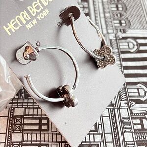 Henri Bendel Silver Pave Stud Petal Loop Earrings NEW